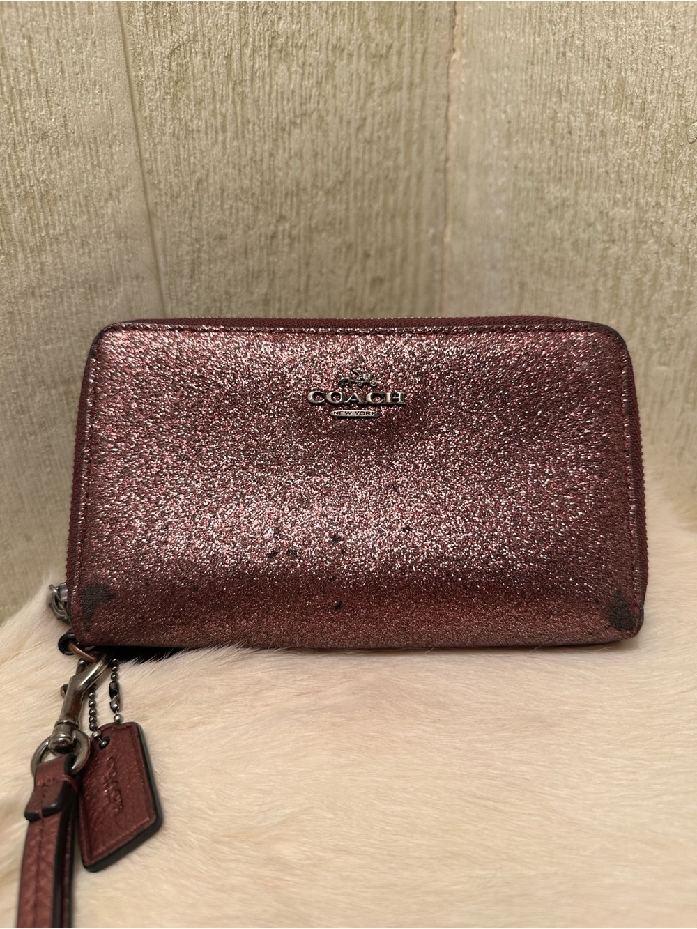 COACH Metallic Rose Zip-Around Wrist Wallet